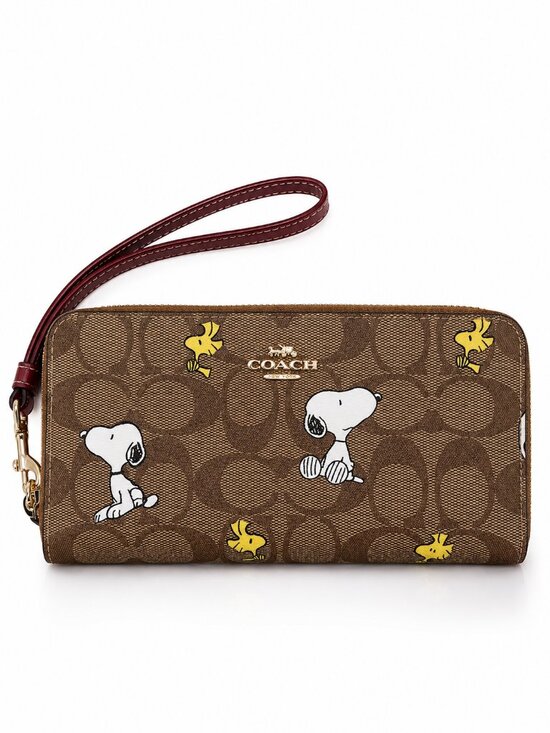 Coach Handbags - COACH x Peanuts Snoopy Woodstock Signature Zip Around Wallet Khaki Brown